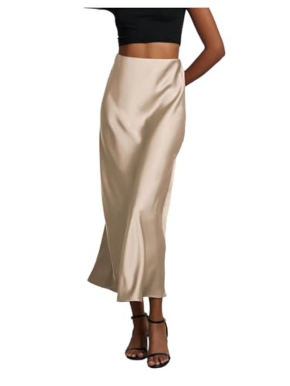 Satin Maxi Skirt High Waisted A Line Flared Silky Long Skirt